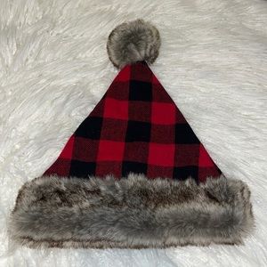 Buffalo Plaid Faux Fur Santa Hat 